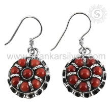 Аристократичные украшения красный коралловый драгоценных камней 925 серебряные серьги индийские серебряные ювелирные изделия